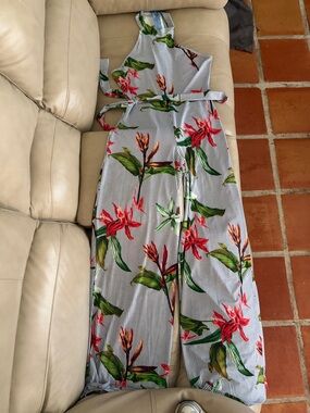 Floral Striped Jumpsuit with Tie Waist